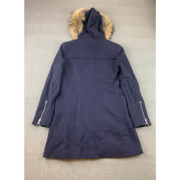 SAM Parka Women's Size Small Blue Jacket Wool Blend Real‎ Fur Hood - Picture 2 of 11